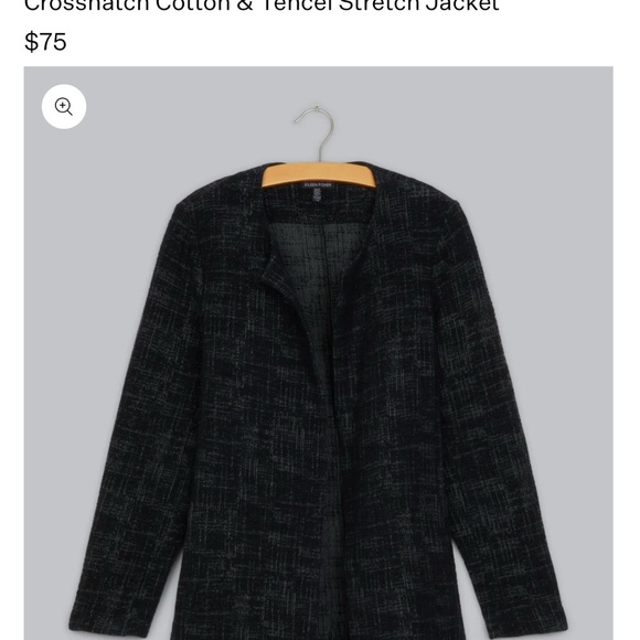 345 Eileen Fisher | NWOT $228 USA Textured Open Front Jacket Black Gray (Size M) - Picture 2 of 11